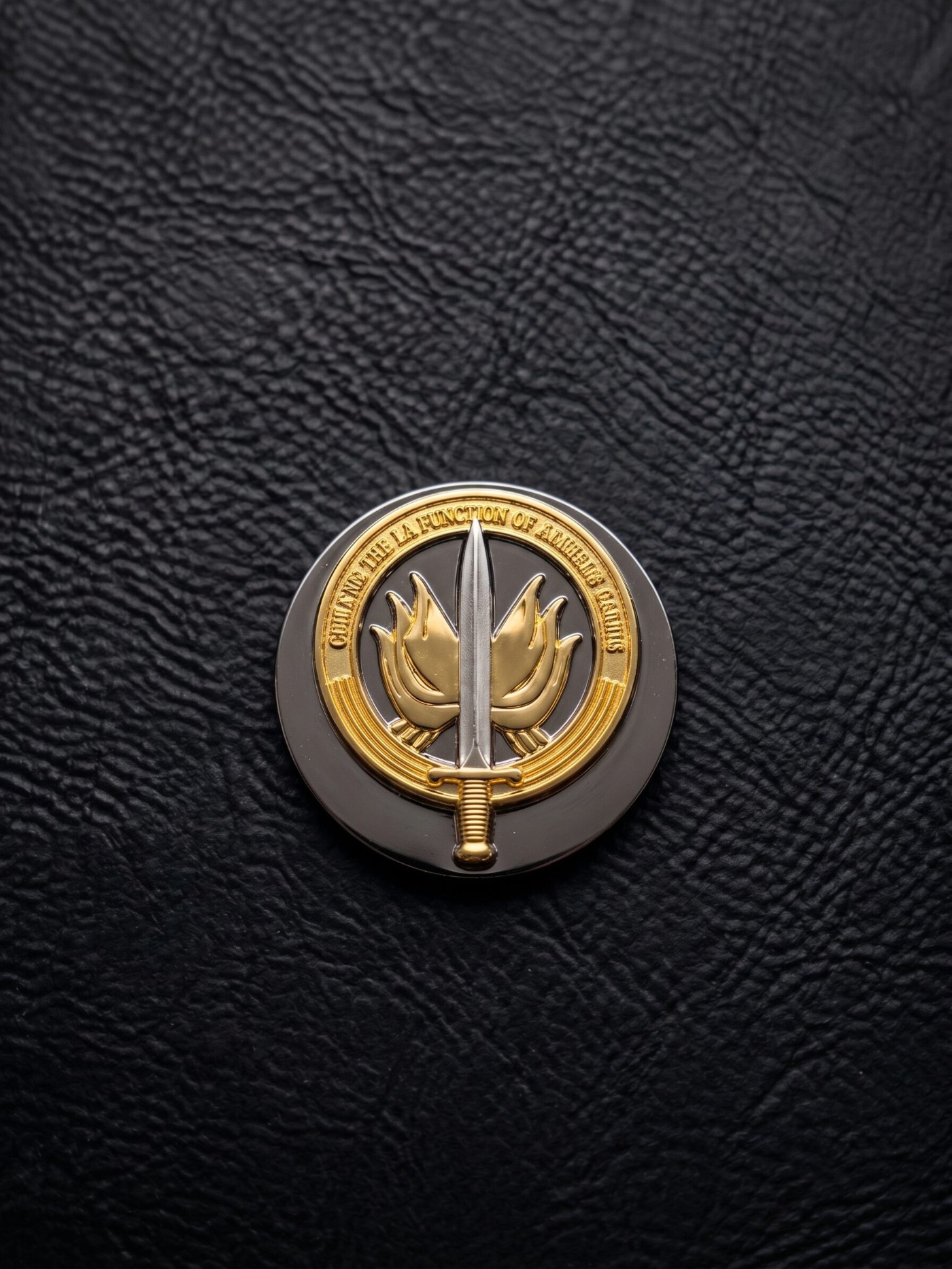 Challenge coins du Conseil de la Fonction Militaire Terre, zamac Ø 30 mm double finition nickel brillant et doré brillant, relief 3D non émaillé, gravure laser nominative au verso, réalisés par Promosapiens