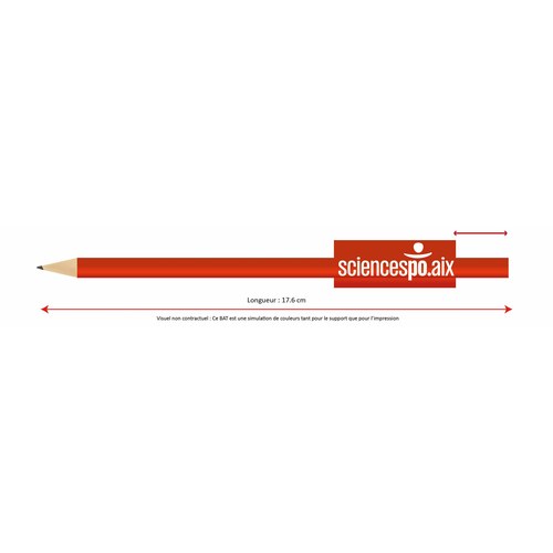 Crayon publicitaire made in France vernis rouge, marquage à chaud blanc sur 360° pour Sciences Po Aix