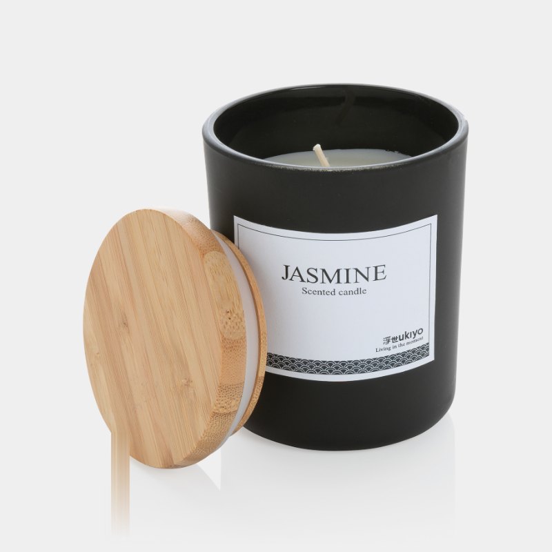 Bougie parfumée à couvercle bambou Ukiyo personnalisable au logo