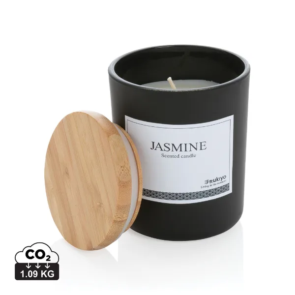 Bougie parfumée avec couvercle en bambou Ukiyo personnalisable avec votre logo