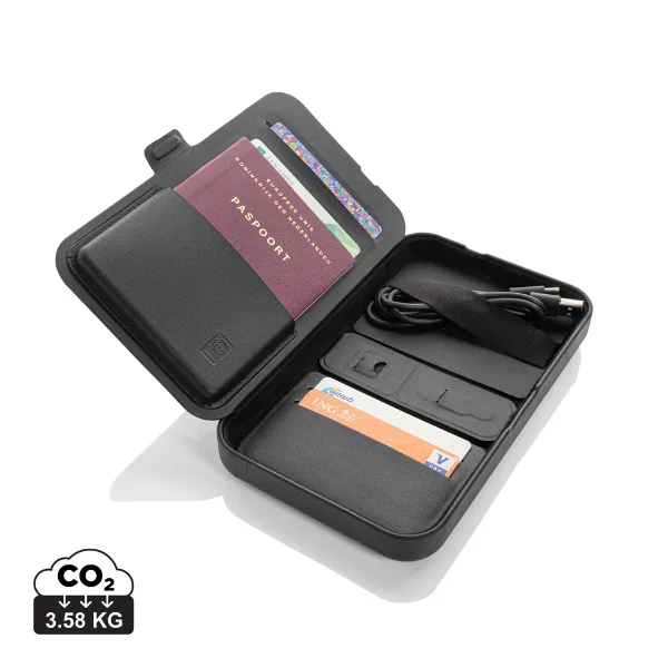 Étui de voyage avec chargeur 3 en 1 en PU RCS Swiss Peak personnalisable avec votre logo