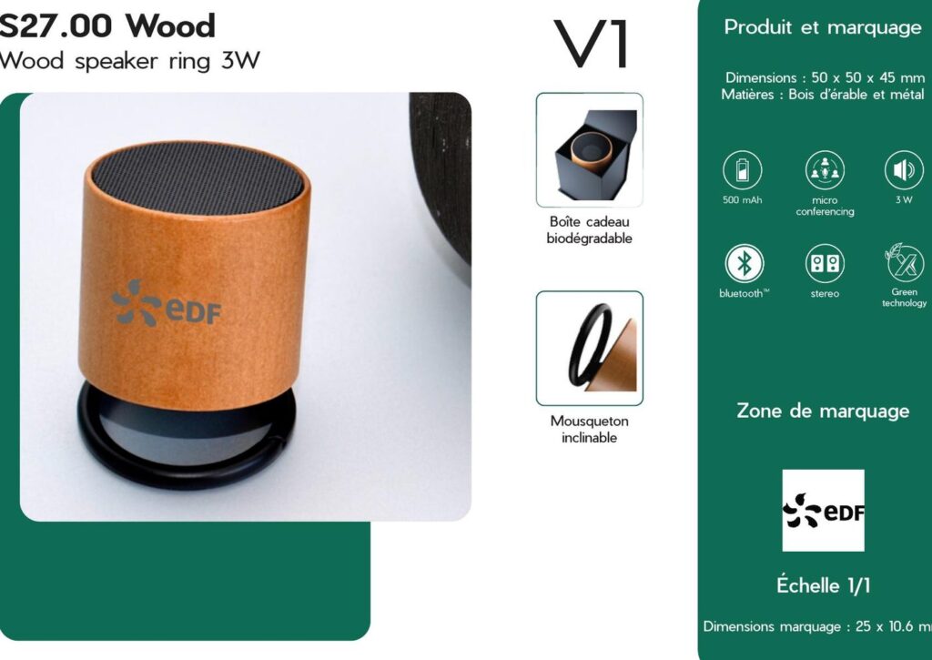 Enceinte Bluetooth en bois d'érable gravée au laser sur une zone de 25 x 10,6 mm