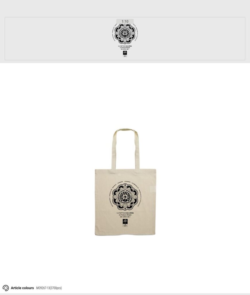 Tote bag en coton naturel sérigraphié en noir sur une zone de 205,6 x 294,3 mm