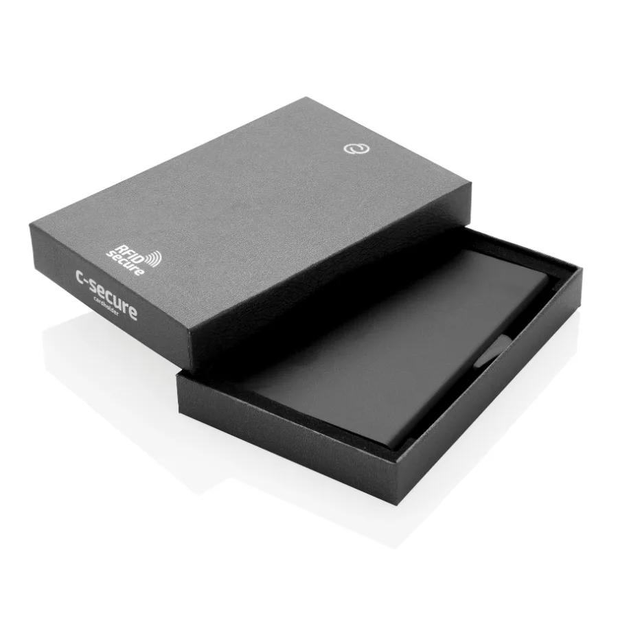 Porte-cartes aluminium anti-RFID c-secure avec logo personnalisé, zone 45 × 80 mm à l'avant