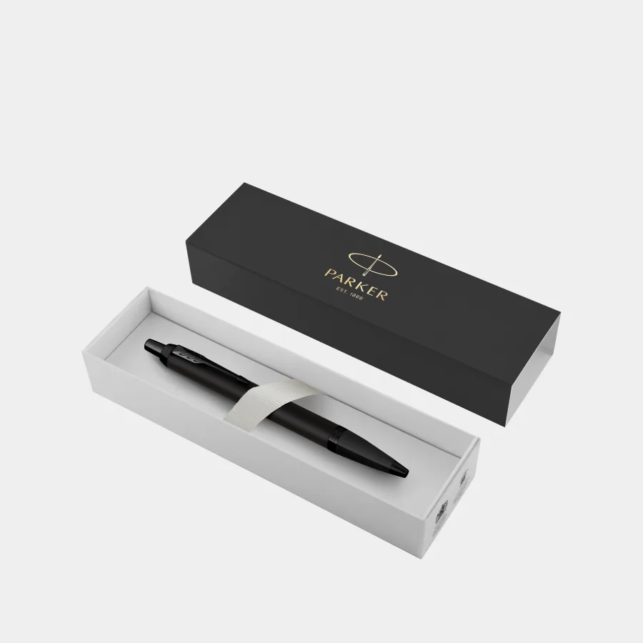 Stylo Parker IM Achromatic noir mat avec logo personnalisé, zone 30 × 5 mm devant le clip